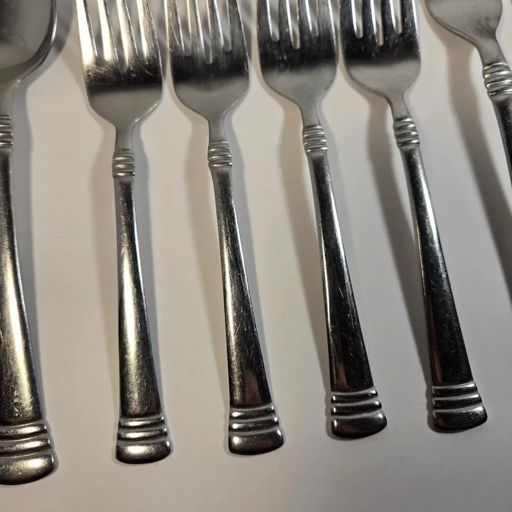 Set of 9 Cambridge Codie  Stainless Dinner Forks, Knife, Soup Spoon Flatware